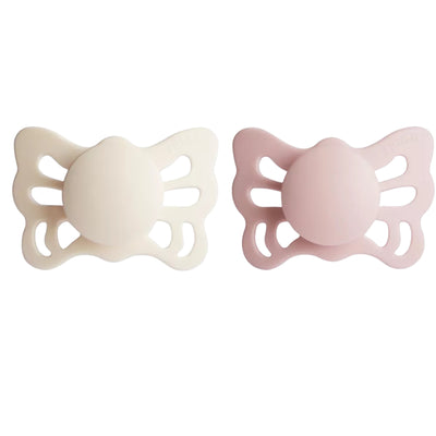 Mushie FRIGG Butterfly Anatomical Silicone Pacifier 2-Pack 0-6M Cream E Blush