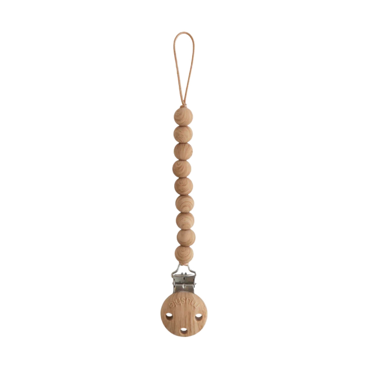 Mushie Silicone Pacifier Clip | Hera Faux Wood