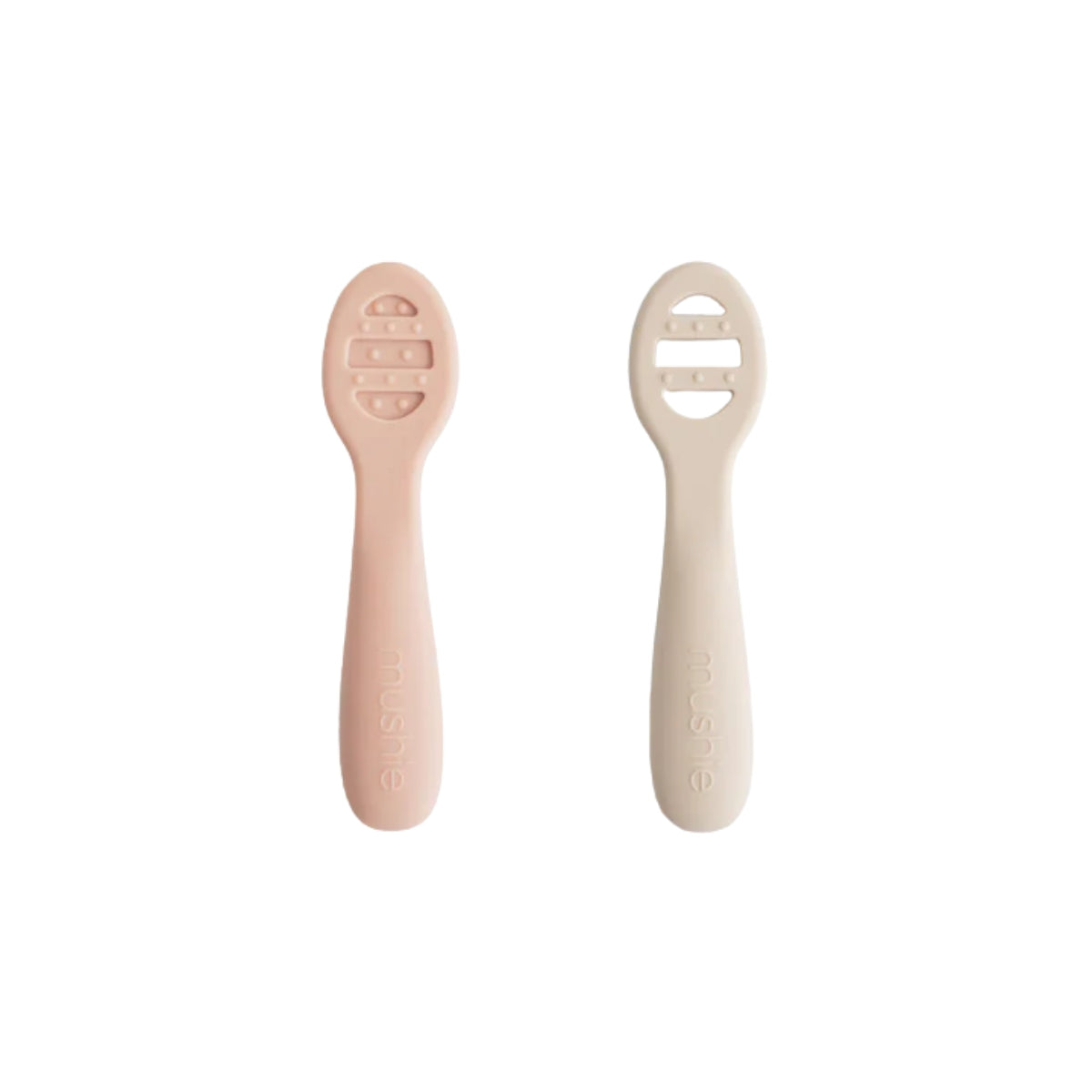 Mushie First Feeding Baby Spoons 2-Pack - Blush and Shifting Sand