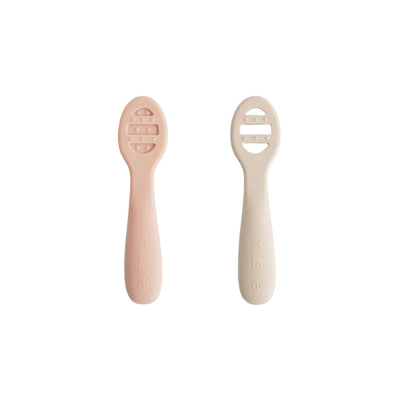 Mushie First Feeding Baby Spoons 2-Pack - Blush and Shifting Sand