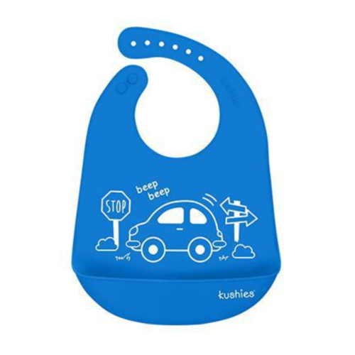 kushies Silicatch Silicone Bib My Car Azure - Luna Baby Store Miami