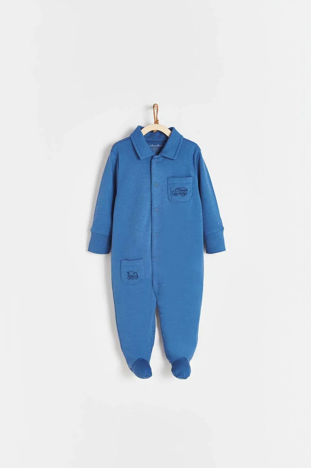 Babycottons Trucks Polo Footed Playsuit - Blue - Luna Baby Store Miami