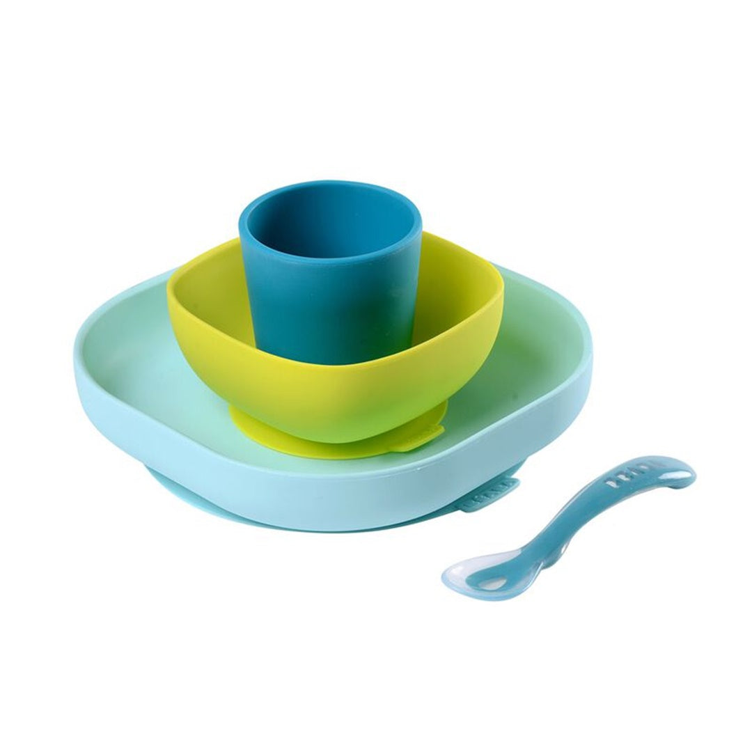 Beaba Silicone Suction Meal Set - Set of 4 - Peacock