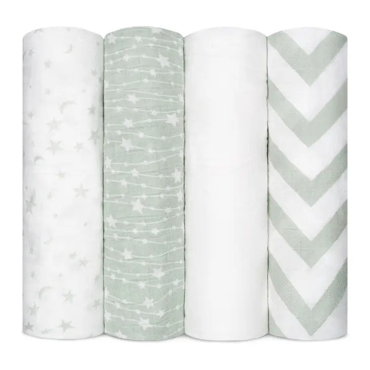 Baby Muslin Swaddle Blankets 4 Pack Green