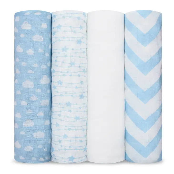 Baby Muslin Swaddle Blankets 4 Pack Blue