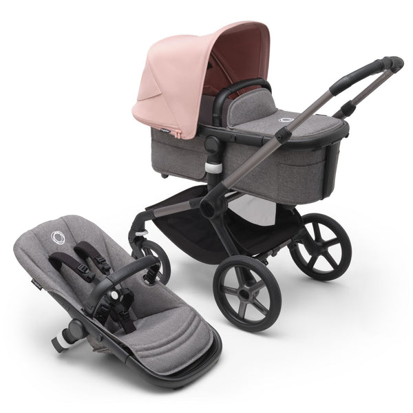 Fox 5 Bassinet & Seat Stroller - Graphite Chassis-Pink/Grey Mélange
