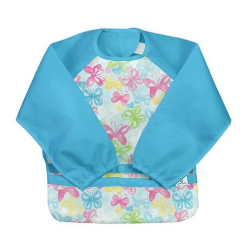 Snap & Go Easy Wear Long Sleeve Bib Aqua Watercolor Butterflies