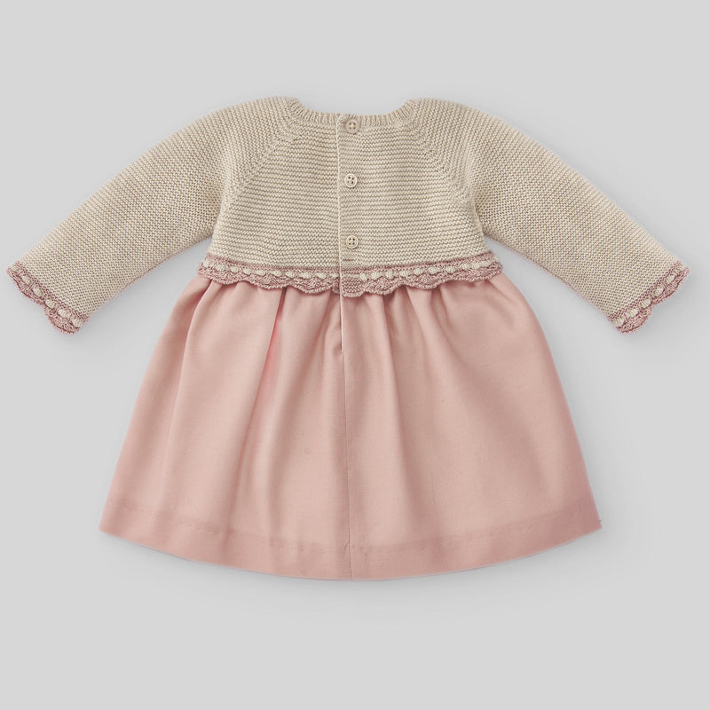 Paz Rodriguez Knit Newborn Set Dress Ballet - Light Brown/Pink