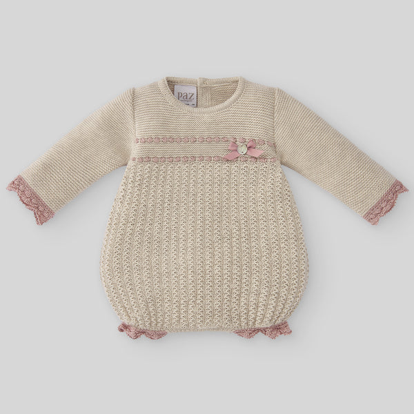 Knit Newborn Romper Paz - Light Brown/Misty Pink