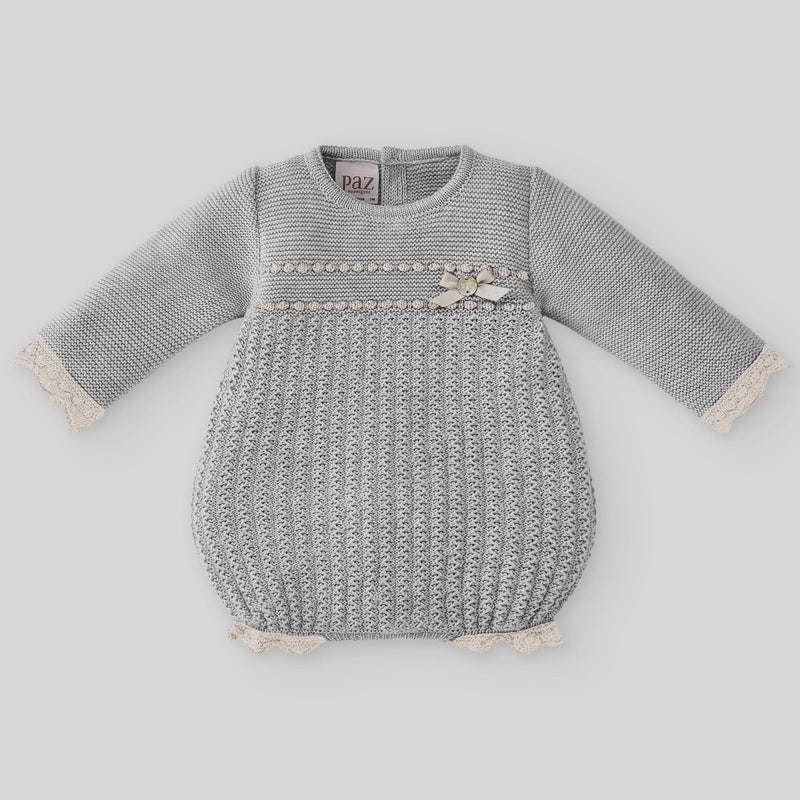 Paz Rodriguez Knit Newborn Romper Ballet - Grey/Beige