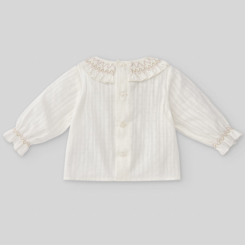 Paz Rodriguez Woven Newborn Blouse Ballet - Cream/Mist Pink