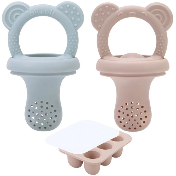 Ali + Oli Food & Fruit Pacifier Feeder & Freezer Tray 3 Pc - Mist-Taupe