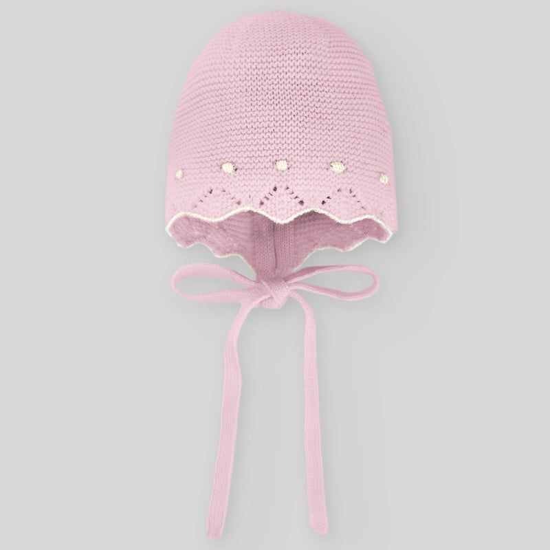 Knit Newborn Bonnet Paz - Chalk Pink/Beige