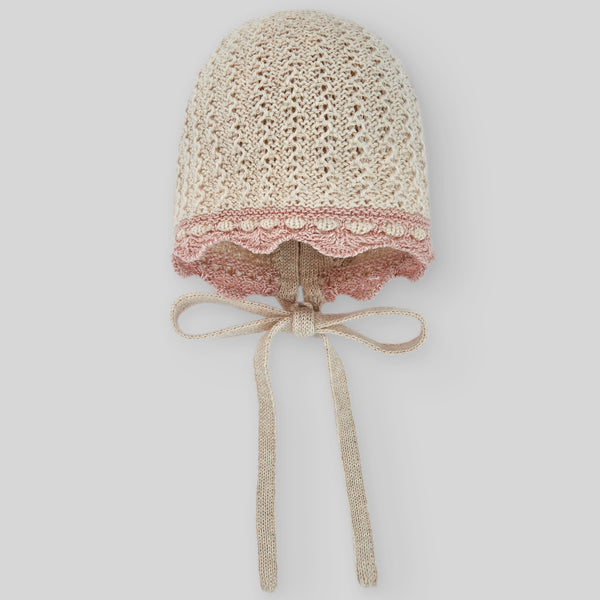 Knit Newborn Bonnet Ballet - Light Brown/Misty Pink
