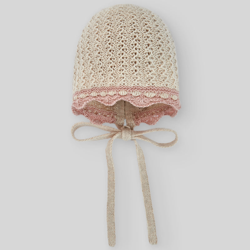 Knit Newborn Bonnet Ballet - Light Brown/Misty Pink