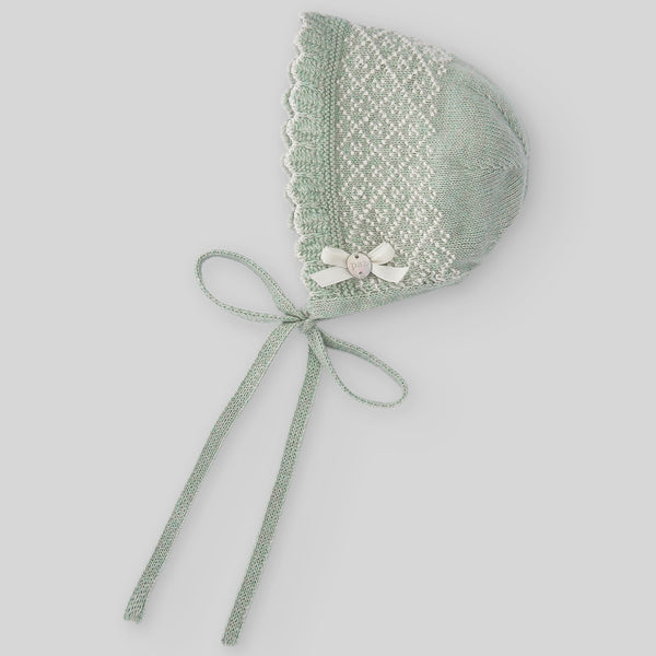 Knit Newborn Bonnet Romeo Y Julieta - Powder Green/Beige