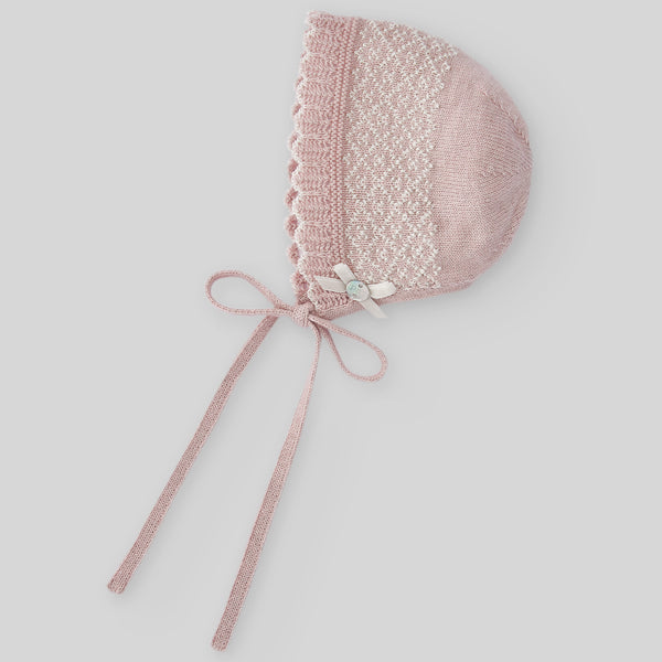 Knit Newborn Bonnet Romeo Y Julieta - Powder Pink/Beige