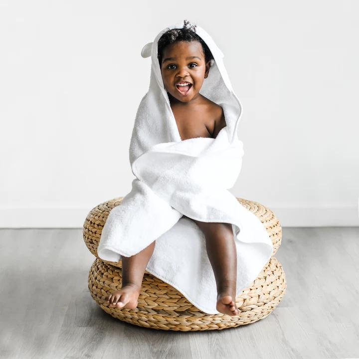 Natemia Organic Cotton Hooded Towel For Babies and Toddlers - White - Luna Baby Store Miami