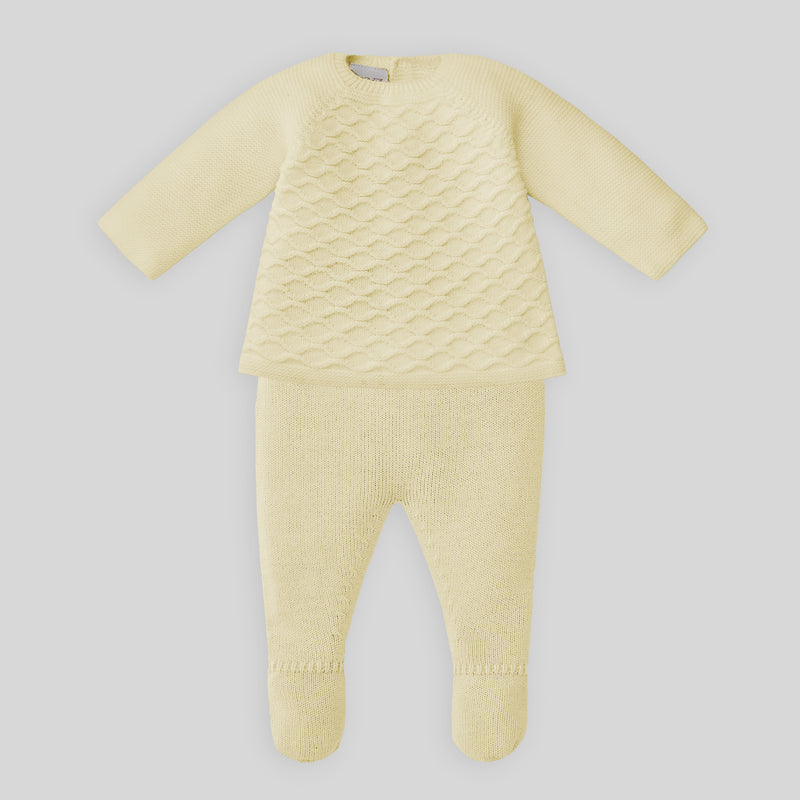Set Knit Newborn Sweater Pant & Hat - Yellow