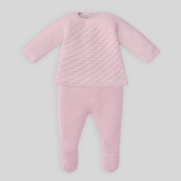 Set Knit Newborn Sweater Pant & Hat - Chalk Pink
