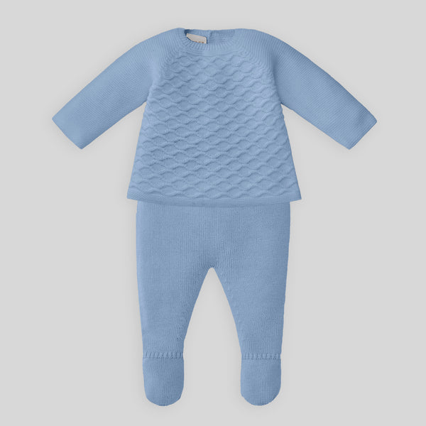 Set Knit Newborn Sweater Pant & Hat - Blue Cloud