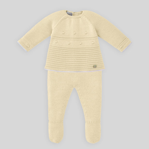 Set Knit Newborn Sweater Pant & Hat - Yellow/White