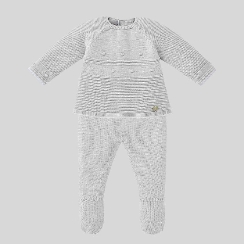 Paz Rodriguez Set Knit Newborn Sweater Pant & Hat - Pearl White