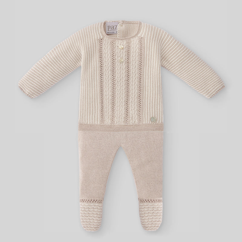 Knit Newborn Boy Sweater & Pant - Linen Cream