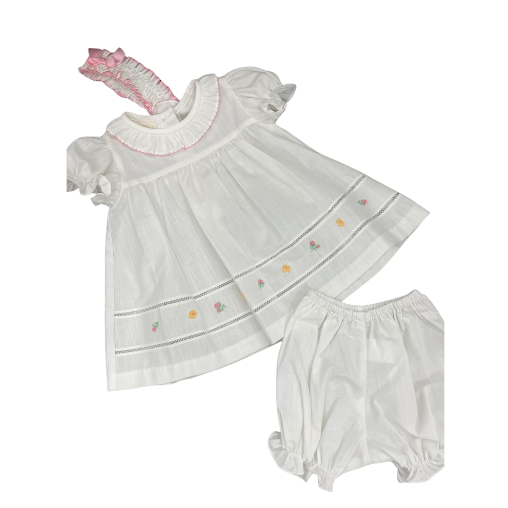Baby Floral Embroidered Dress - White on Luna Baby Store Miami