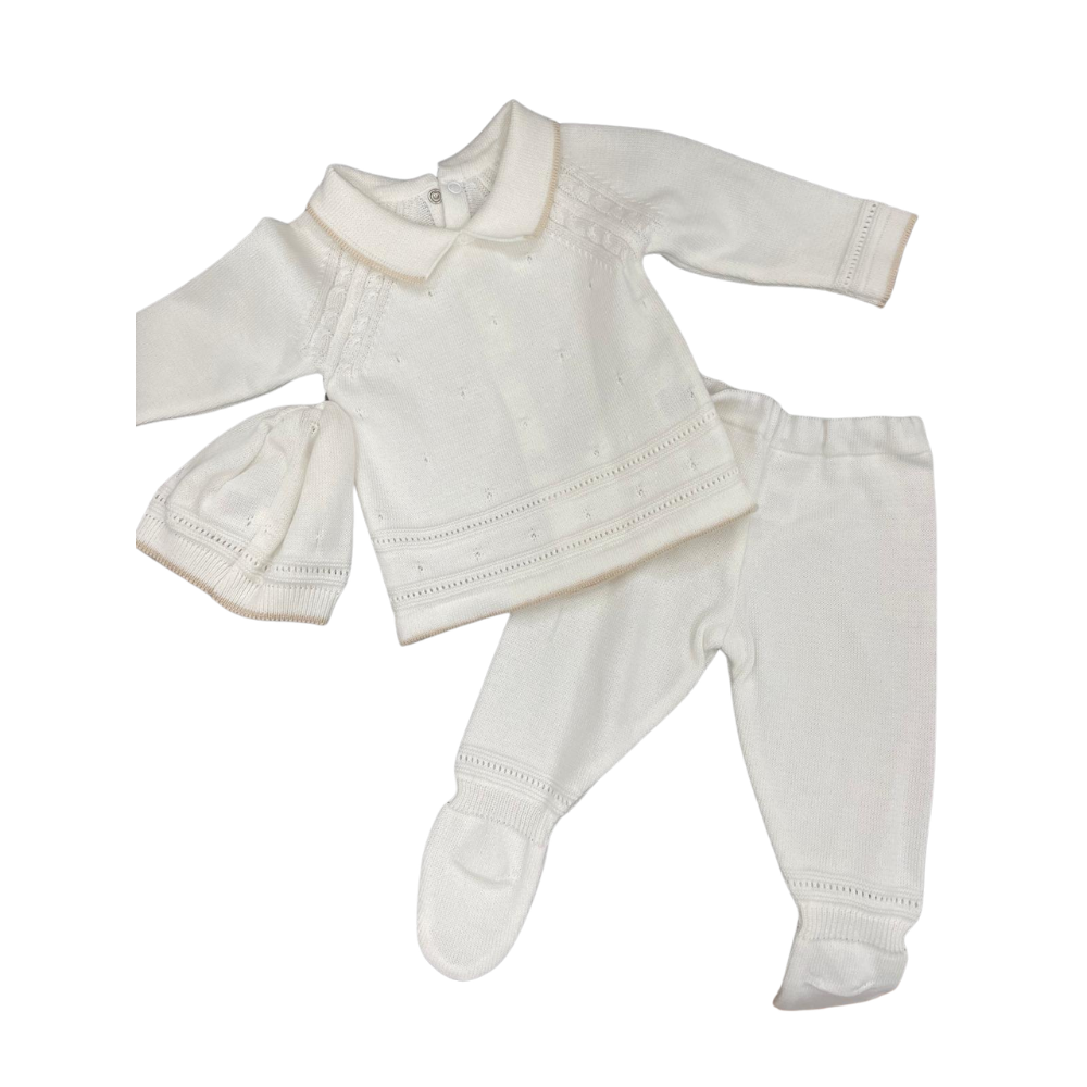 Newborn 3 Piece Knitted Collar Set - Off White on Luna Baby Store Miami