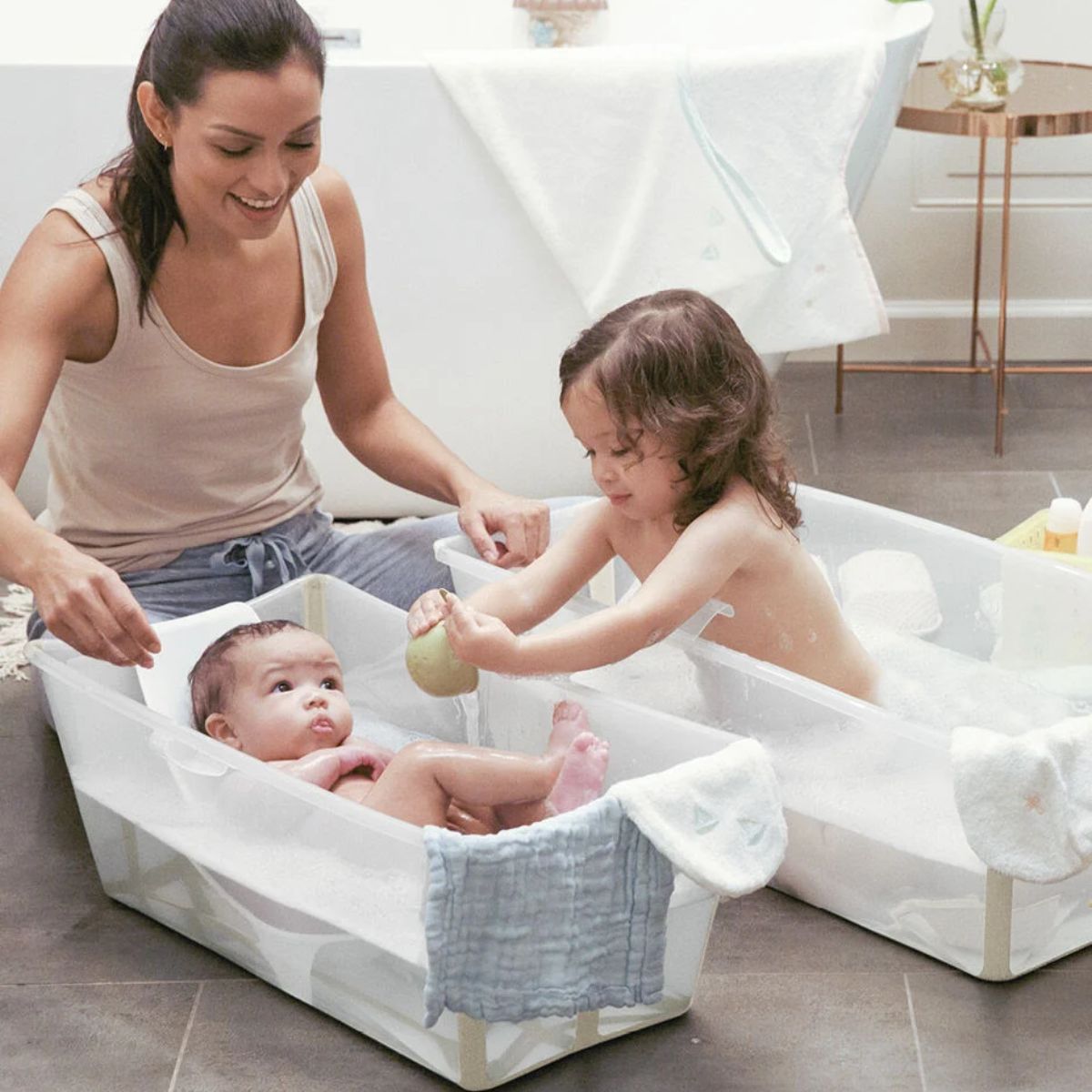 Stokke Flexi Bath X-Large Bundle - Sandy Beige on Luna Baby Store Miami