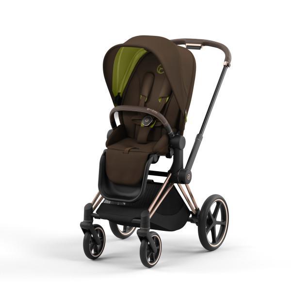 Cybex Priam 4 Stroller - Rose Gold/Brown Frame and Khaki Green Seat Pack - 3 in 1 Travel System
