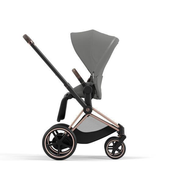 Cybex E-Priam 2 Stroller - Rose Gold/Brown Frame and Soho Grey Seat Pack - One Pull Harness System