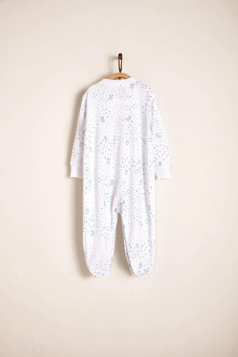 Babycottons Farm Footed Pajama White & Light Blue