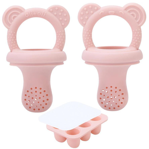 Ali + Oli Food & Fruit Pacifier Feeder & Freezer Tray 3 Pc - Pink