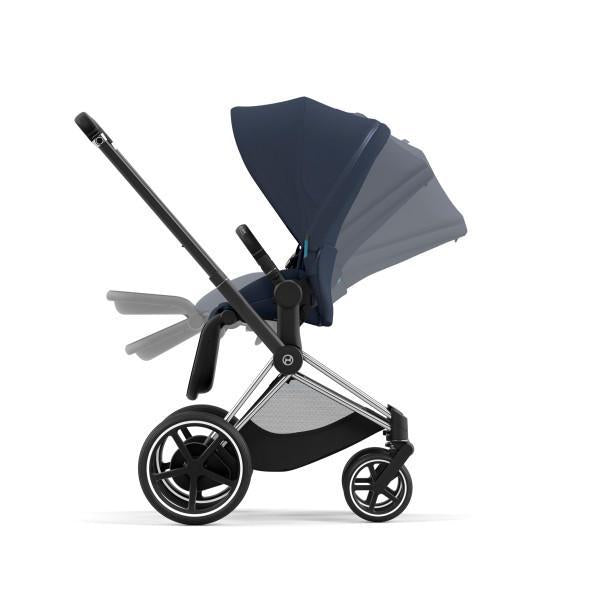 Cybex E-Priam 2 Stroller - Chrome/Black Frame and Nautical Blue Seat Pack - Premium Comfort and Versatility