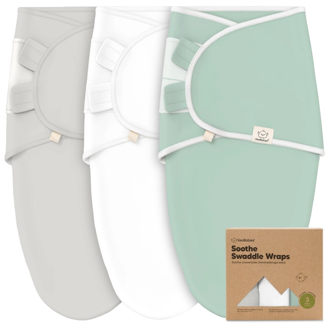 KeaBabies 3pk Soothe Baby Swaddles 0-3 Months, Sleep Sack For Newborns Sage