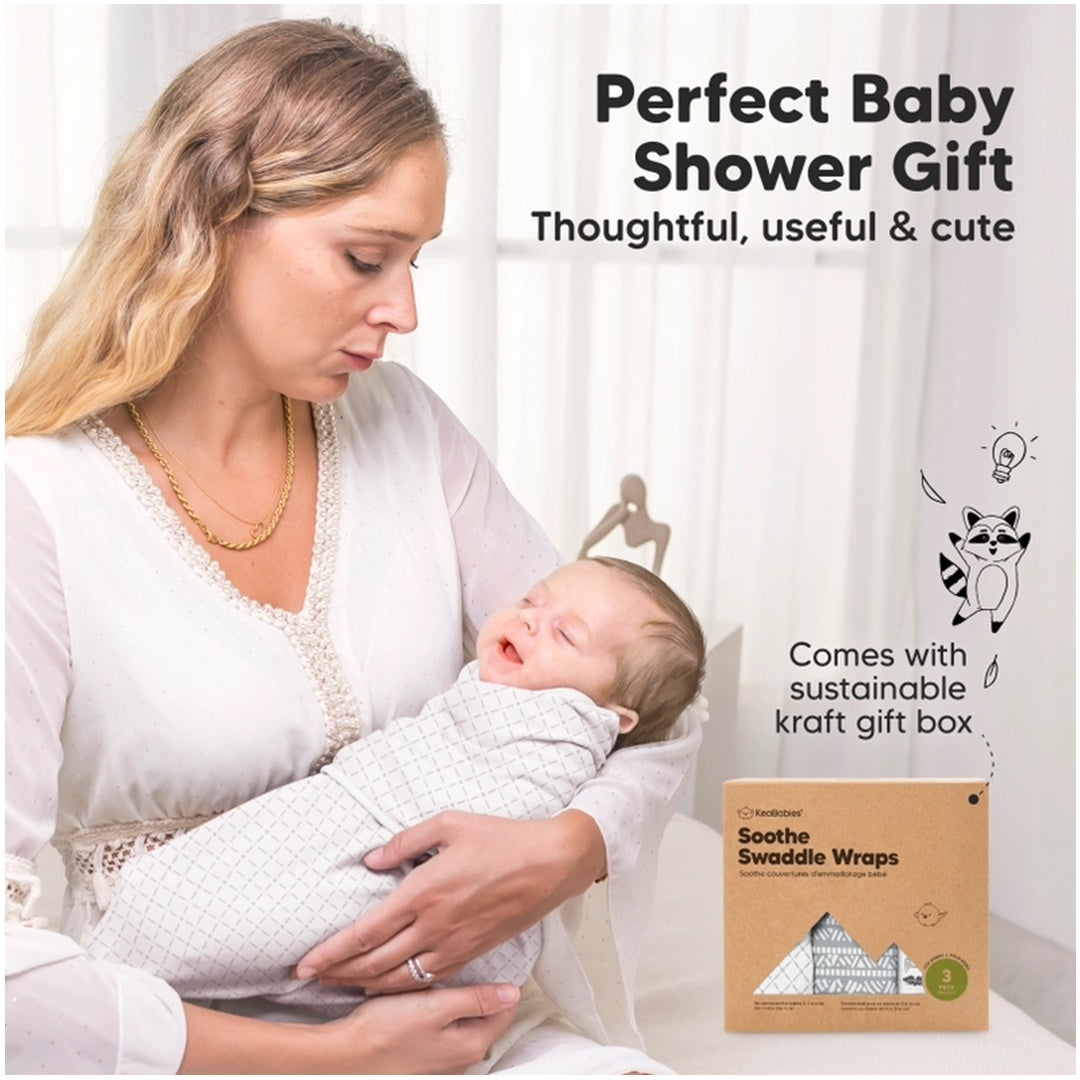 KeaBabies 3pk Soothe Baby Swaddles 0-3 Months, Sleep Sack For Newborns Sage