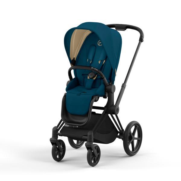 Cybex Priam 4 Stroller - Matte Black/Black Frame and Mountain Blue Seat Pack