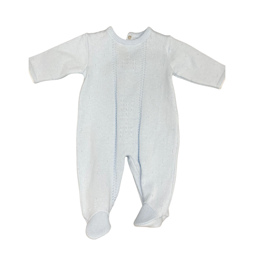 Knitted Jumpsuit With Woven Details - Light Blue on Luna Baby Store Miami