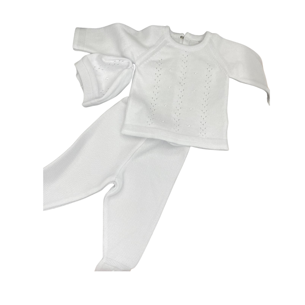 3 Piece Knitted Set For Newborn - White on Luna Baby Store Miami