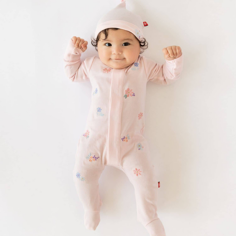 Magnetic Me Forget Me Not Organic Cotton Magnetic Footie + Hat Set - Floral - Luna Baby Store Miami