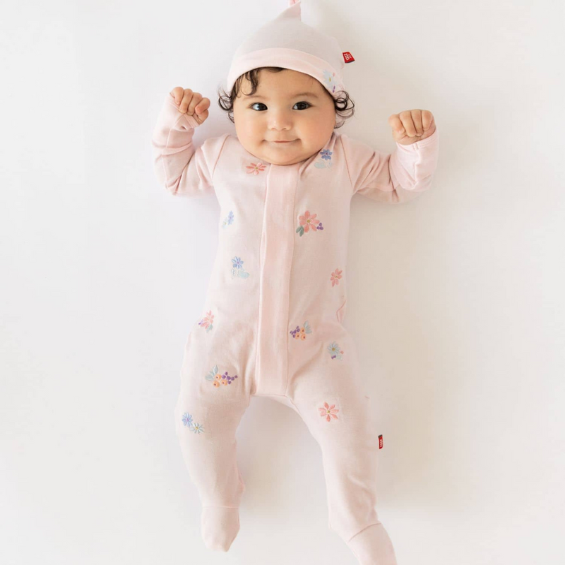 Forget Me Not Organic Cotton Magnetic Footie + Hat Set - Floral