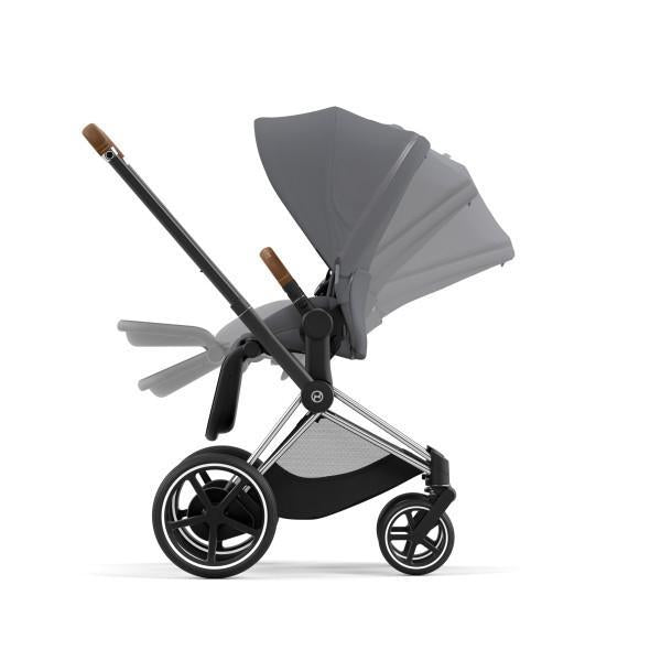 Cybex E-Priam 2 Stroller - Chrome/Brown Frame and Soho Grey Seat Pack