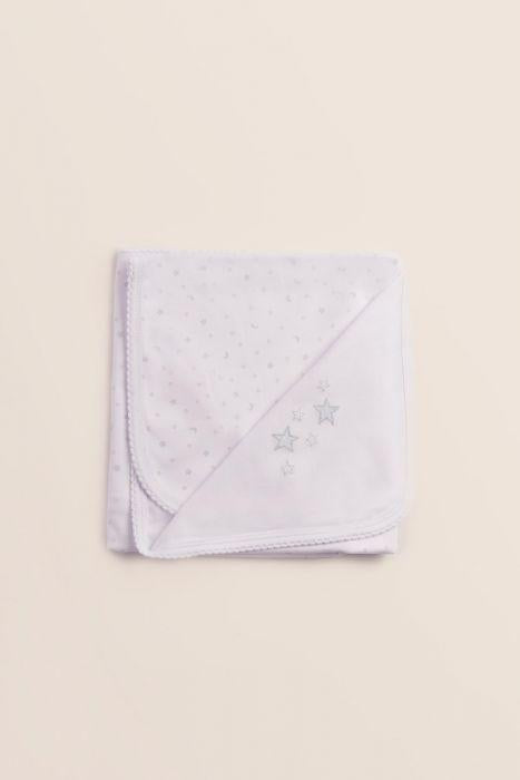 Babycottons Sleepy Night Receiving Blanket White/Light Blue