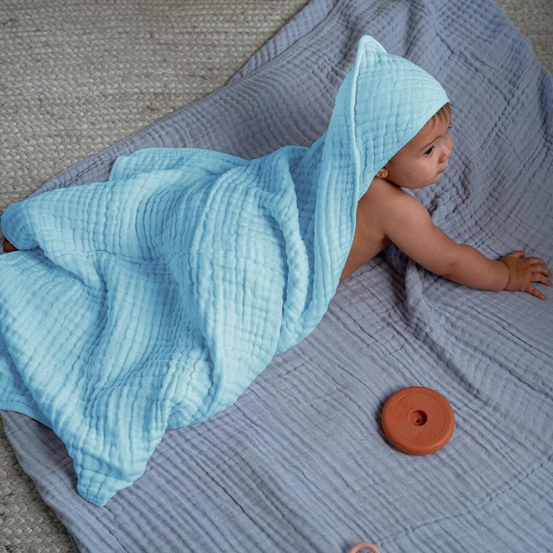 Comfy Cubs Baby Hooded 9 Layer Muslin Cotton Towel For Kids - Sky Blue