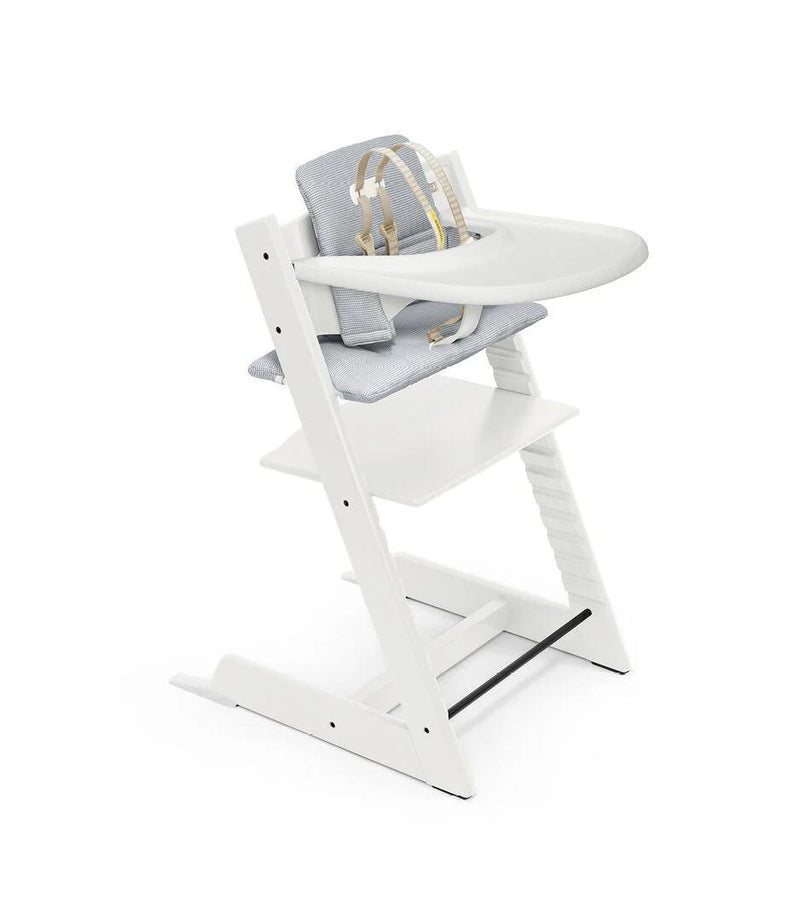 Stokke Tripp Trapp High Chair & Cushion With Tray - White, Nordic Blue Cushion