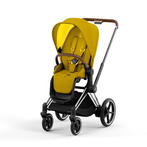 Cybex E-Priam 2 Stroller - Chrome/Brown Frame and Mustard Yellow Seat Pack