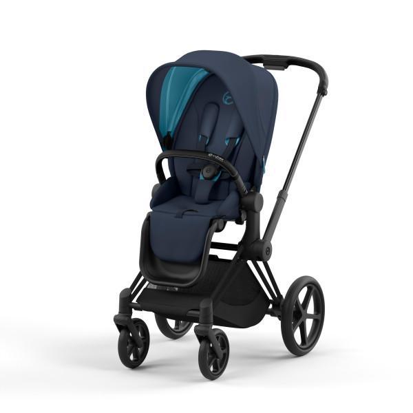 Cybex Priam 4 Stroller - Matte Black/Black Frame and Nautical Blue Seat Pack