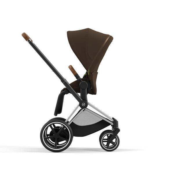 Cybex E-Priam 2 Stroller - Chrome/Brown Frame and Khaki Green Seat Pack - One Pull Harness System